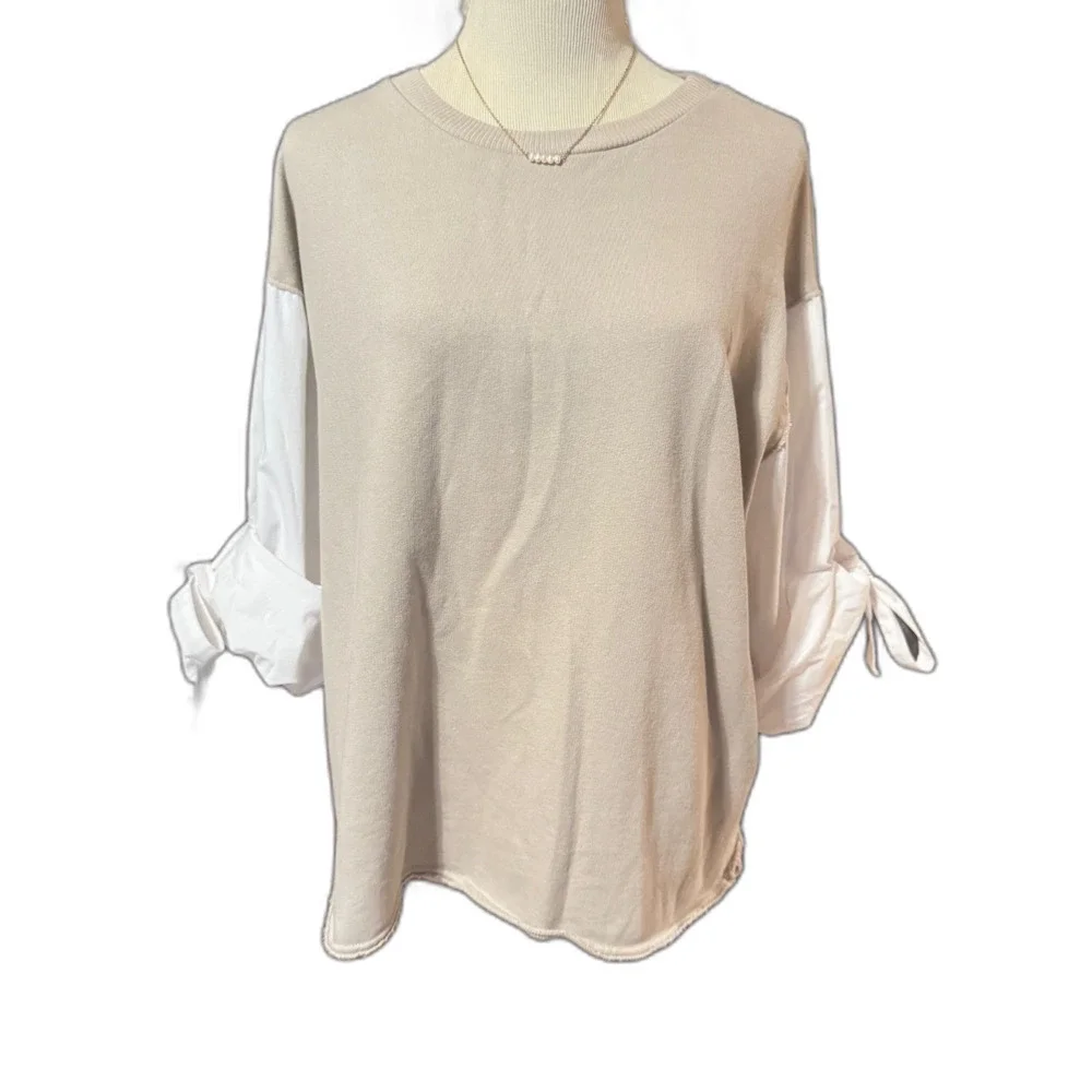 ZARA Roll Sleeve Two Tone Top - Picture 1 of 6